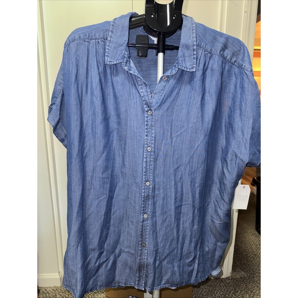 TIME and TRU Women's Short Sleeve Denim Chambray TOP Size XXXL 22